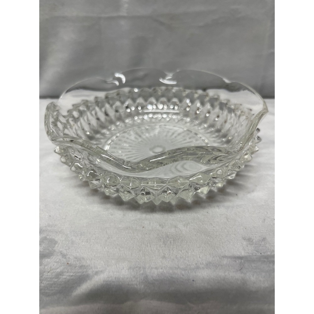 Vintage Clear Pressed Glass Bowl Scalloped Rim Diamond Sunburst 5.5" Candy Dish